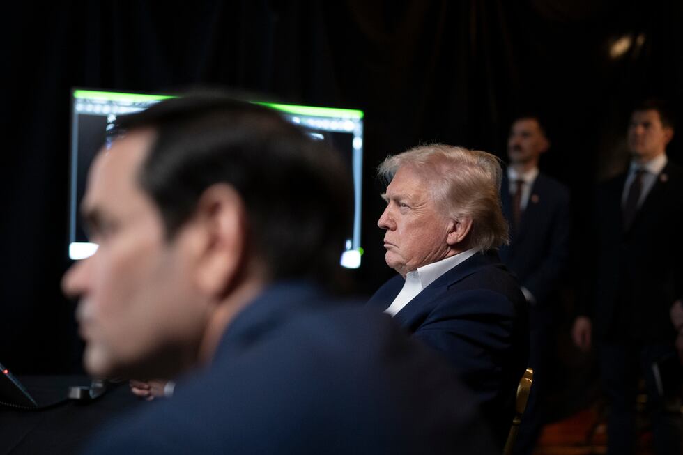 In this photo released by the White House, President Donald Trump monitors U.S. military...