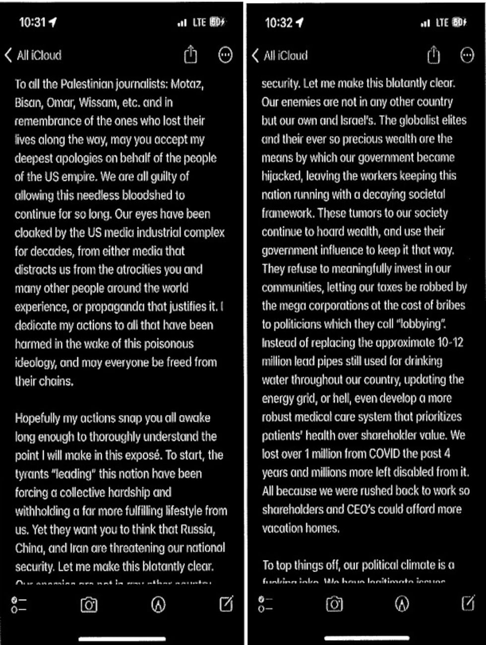 Part of the manifesto allegedly written by Adam Hall