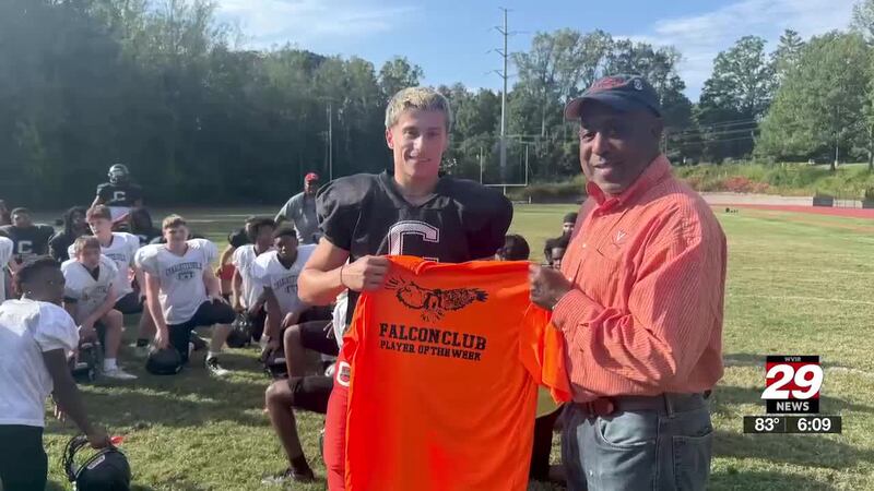 A Charlottesville High School wide receiver and cornerback is this week’s Falcon Club Player...
